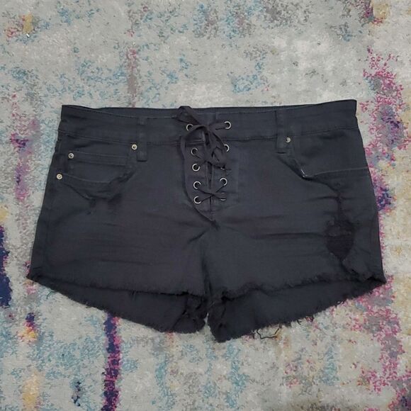 Billabong Lace up Denim Shorts in Charcoal Black Size 27 - Picture 2 of 14